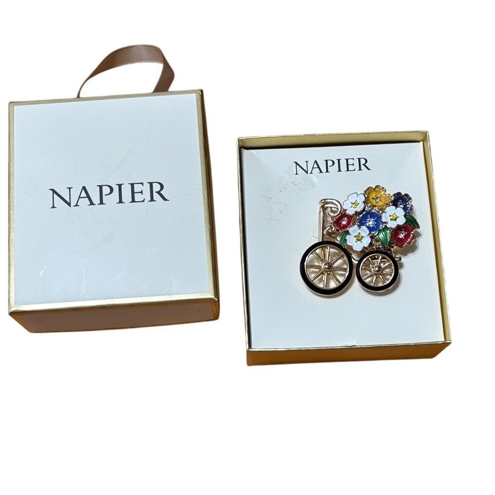 Napier Gold Tone Spring Summer Flower Bike Bicycle Pin Brooch Pendant NIB